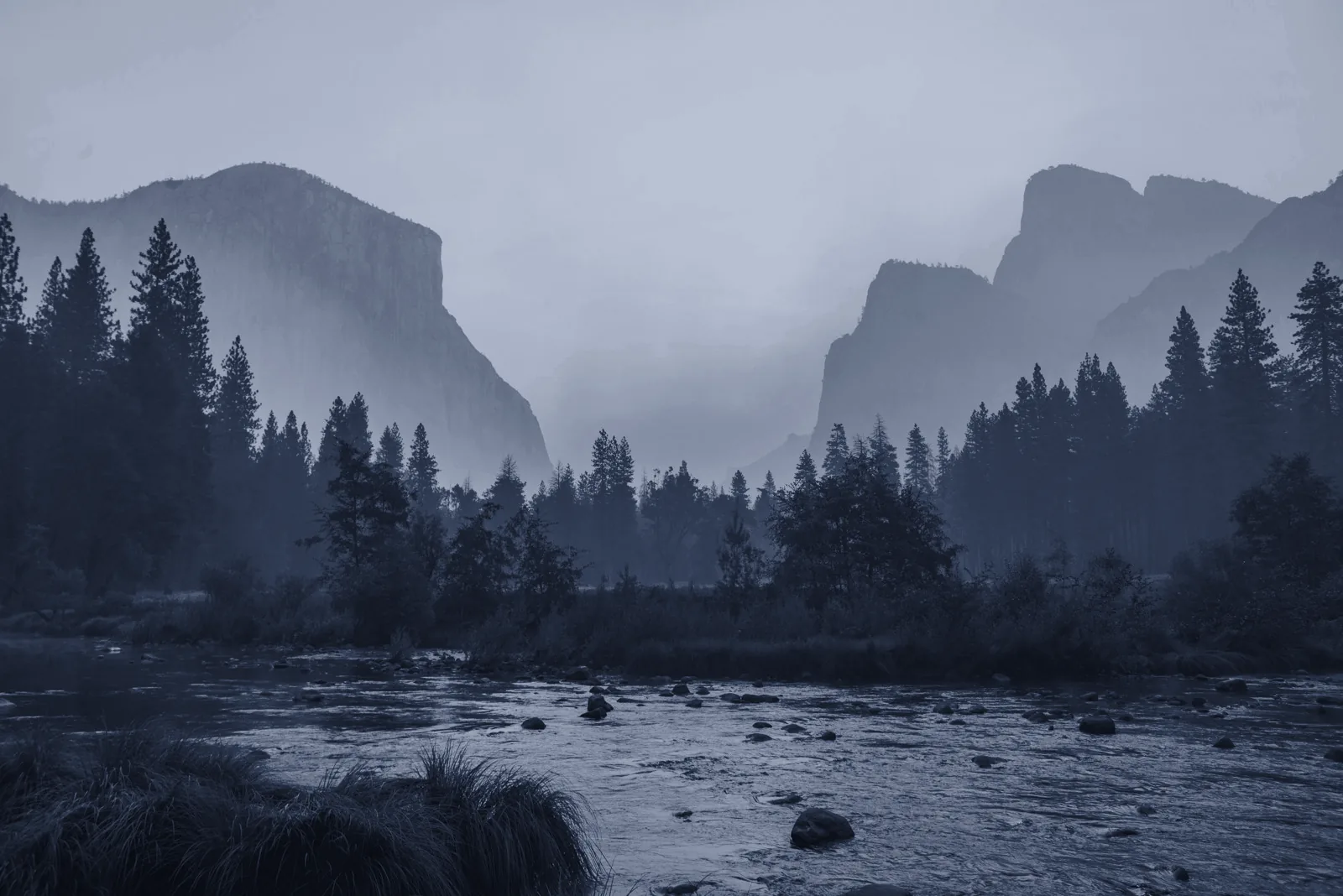 Misty valley at first light